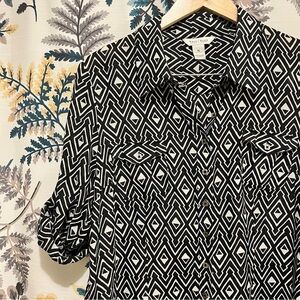 White House Black Market tunic - black tunic - button up tunic